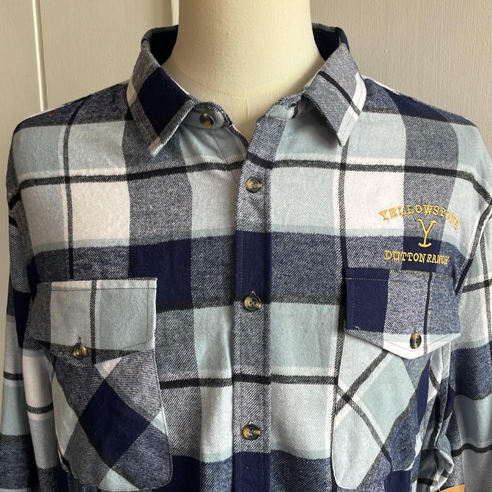 -*NWT*YELLOWSTONE-DUTTON RANCH Blue Plaid Flannel Button-Down L/S Men's 3XL